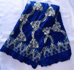 White and blue corded Lace